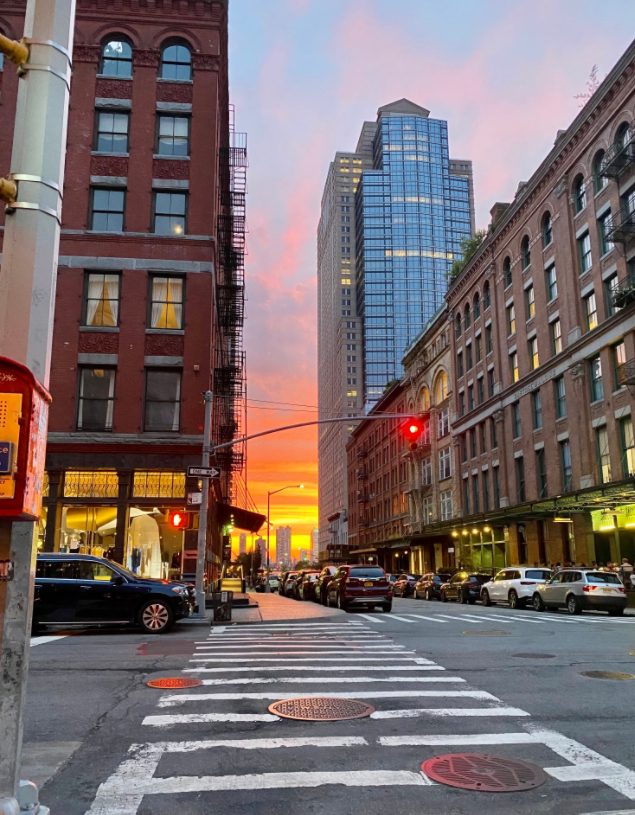 City street at sunset